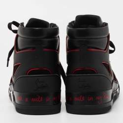 Christian Louboutin Black/Red Suede and Leather High Top Sneakers Size 42.5 