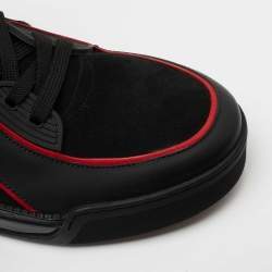 Christian Louboutin Black/Red Suede and Leather High Top Sneakers Size 42.5 