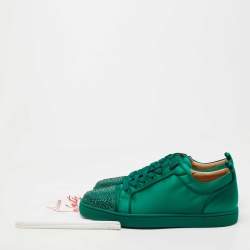 مملوكة مسبقًا Christian Louboutin Green Satin Louis Junior Strass Low Top Sneakers Size 42.5