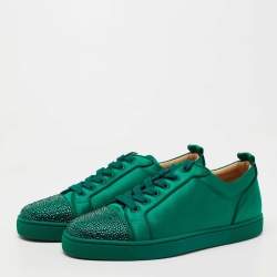 مملوكة مسبقًا Christian Louboutin Green Satin Louis Junior Strass Low Top Sneakers Size 42.5