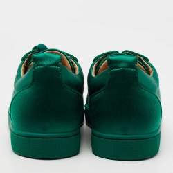 مملوكة مسبقًا Christian Louboutin Green Satin Louis Junior Strass Low Top Sneakers Size 42.5