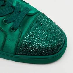 مملوكة مسبقًا Christian Louboutin Green Satin Louis Junior Strass Low Top Sneakers Size 42.5