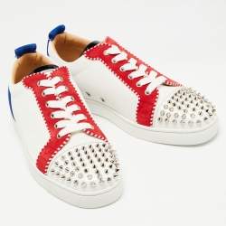 Christian Louboutin Tricolor Suede, Canvas and Patent Leather Louis Junior Spikes Sneakers Size 42