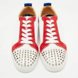 Christian Louboutin Tricolor Suede, Canvas and Patent Leather Louis Junior Spikes Sneakers Size 42