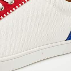 Christian Louboutin Tricolor Suede, Canvas and Patent Leather Louis Junior Spikes Sneakers Size 42