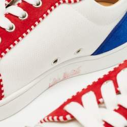 Christian Louboutin Tricolor Suede, Canvas and Patent Leather Louis Junior Spikes Sneakers Size 42