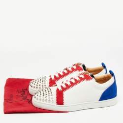 Christian Louboutin Tricolor Suede, Canvas and Patent Leather Louis Junior Spikes Sneakers Size 42