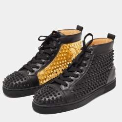 Pre Owned Christian Louboutin Black/Gold Leather Louis Laminato Dino High Top Sneakers Size 41
