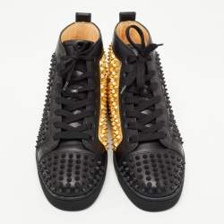 Pre Owned Christian Louboutin Black/Gold Leather Louis Laminato Dino High Top Sneakers Size 41