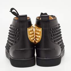 Pre Owned Christian Louboutin Black/Gold Leather Louis Laminato Dino High Top Sneakers Size 41