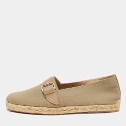 Christian Louboutin Beige Printed Fabric Espadrille Flats Size 42