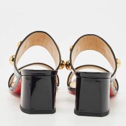 Pre Owned Christian Louboutin Black Patent Leather Bille 55 Studded Slide Sandals Size 38