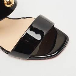Pre Owned Christian Louboutin Black Patent Leather Bille 55 Studded Slide Sandals Size 38
