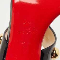 Pre Owned Christian Louboutin Black Patent Leather Bille 55 Studded Slide Sandals Size 38