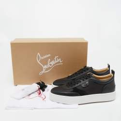 مملوكة مسبقًا Christian Louboutin Black Leather and Mesh Happyrui Low Top Sneakers Size 40