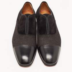 Christian Louboutin Black Leather and Denim Alpha Cap Toe Loafers Size 40