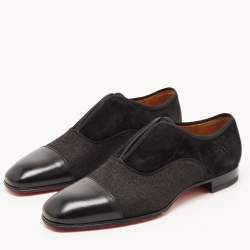 Christian Louboutin Black Leather and Denim Alpha Cap Toe Loafers Size 40