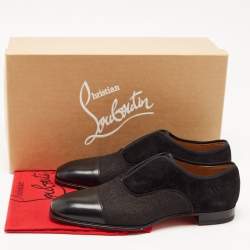Christian Louboutin Black Leather and Denim Alpha Cap Toe Loafers Size 40