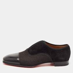 Christian Louboutin Black Leather and Denim Alpha Cap Toe Loafers Size 40