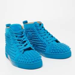 Christian Louboutin Blue Suede Louis Spike High Top Sneakers Size 39.5