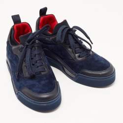 Christian Louboutin Navy Blue/Black Leather and Suede Aurelien Sneakers Size 39.5