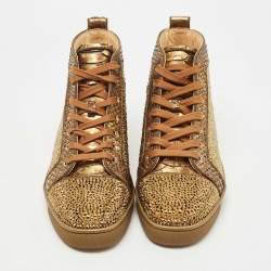 Christian Louboutin Gold Python Louis Flat Strass High-Top Sneakers Size 44