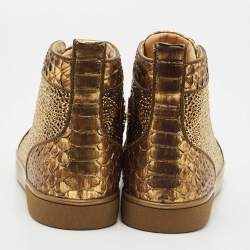 Christian Louboutin Gold Python Louis Flat Strass High-Top Sneakers Size 44