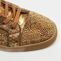 Christian Louboutin Gold Python Louis Flat Strass High-Top Sneakers Size 44
