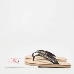 Pre Owned  Christian Louboutin Black Leather Spike Thong Sandals Size 43