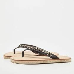 Pre Owned  Christian Louboutin Black Leather Spike Thong Sandals Size 43