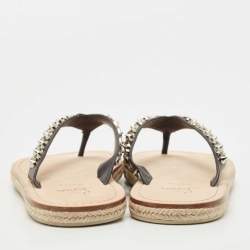 Pre Owned  Christian Louboutin Black Leather Spike Thong Sandals Size 43