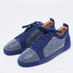 Louis Junior Strass - Low-top sneakers - Suede and strass - Silver -  Christian Louboutin