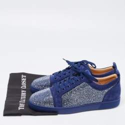 Pre Owned Christian Louboutin Navy Blue Suede Louis Junior Strass Low Top Sneakers Size 46