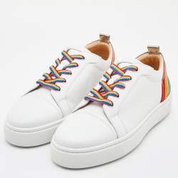 Christian Louboutin White Leather Arkenspeed Rainbow Sneakers Size 40.5