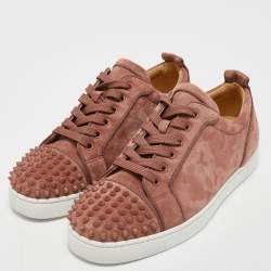 Christian Louboutin Light Pink Suede Louis Junior Spikes Sneakers Size 41
