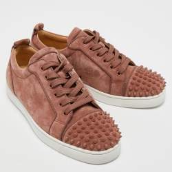 Christian Louboutin Light Pink Suede Louis Junior Spikes Sneakers Size 41