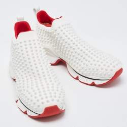 Christian Louboutin White Neoprene Spike Sock Slip On Sneakers Size 42