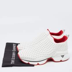 Christian Louboutin White Neoprene Spike Sock Slip On Sneakers Size 42