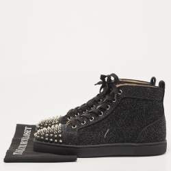 Pre Owned Christian Louboutin Black Glitter Louis Spike High Top Sneakers Size 42