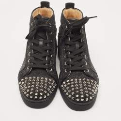 Pre Owned Christian Louboutin Black Glitter Louis Spike High Top Sneakers Size 42