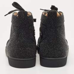 Pre Owned Christian Louboutin Black Glitter Louis Spike High Top Sneakers Size 42