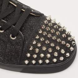 Pre Owned Christian Louboutin Black Glitter Louis Spike High Top Sneakers Size 42
