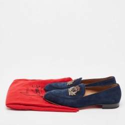 Pre Owned Christian Louboutin Navy Blue Suede Nile Loafers Size 43
