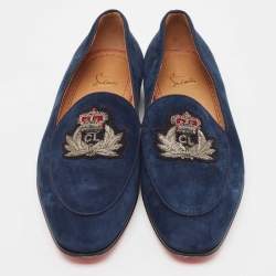 Pre Owned Christian Louboutin Navy Blue Suede Nile Loafers Size 43