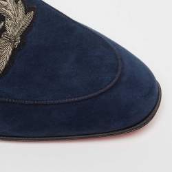 Pre Owned Christian Louboutin Navy Blue Suede Nile Loafers Size 43