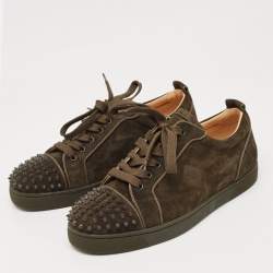 Christian Louboutin Green Suede Louis Junior Spikes Sneakers Size 44