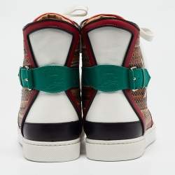 مملوكة مسبقًا Christian Louboutin Multicolor Woven Leather Buckle Detail High Top Sneakers Size 42.5