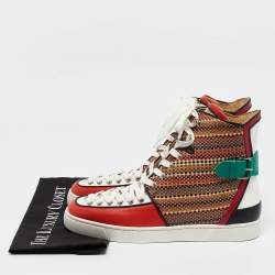 مملوكة مسبقًا Christian Louboutin Multicolor Woven Leather Buckle Detail High Top Sneakers Size 42.5