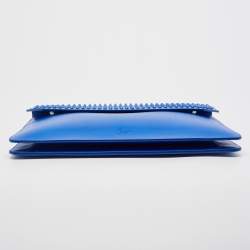 Pre Owned Christian Louboutin Blue Leather Spikes Alexis Document Holder