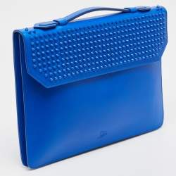 Pre Owned Christian Louboutin Blue Leather Spikes Alexis Document Holder